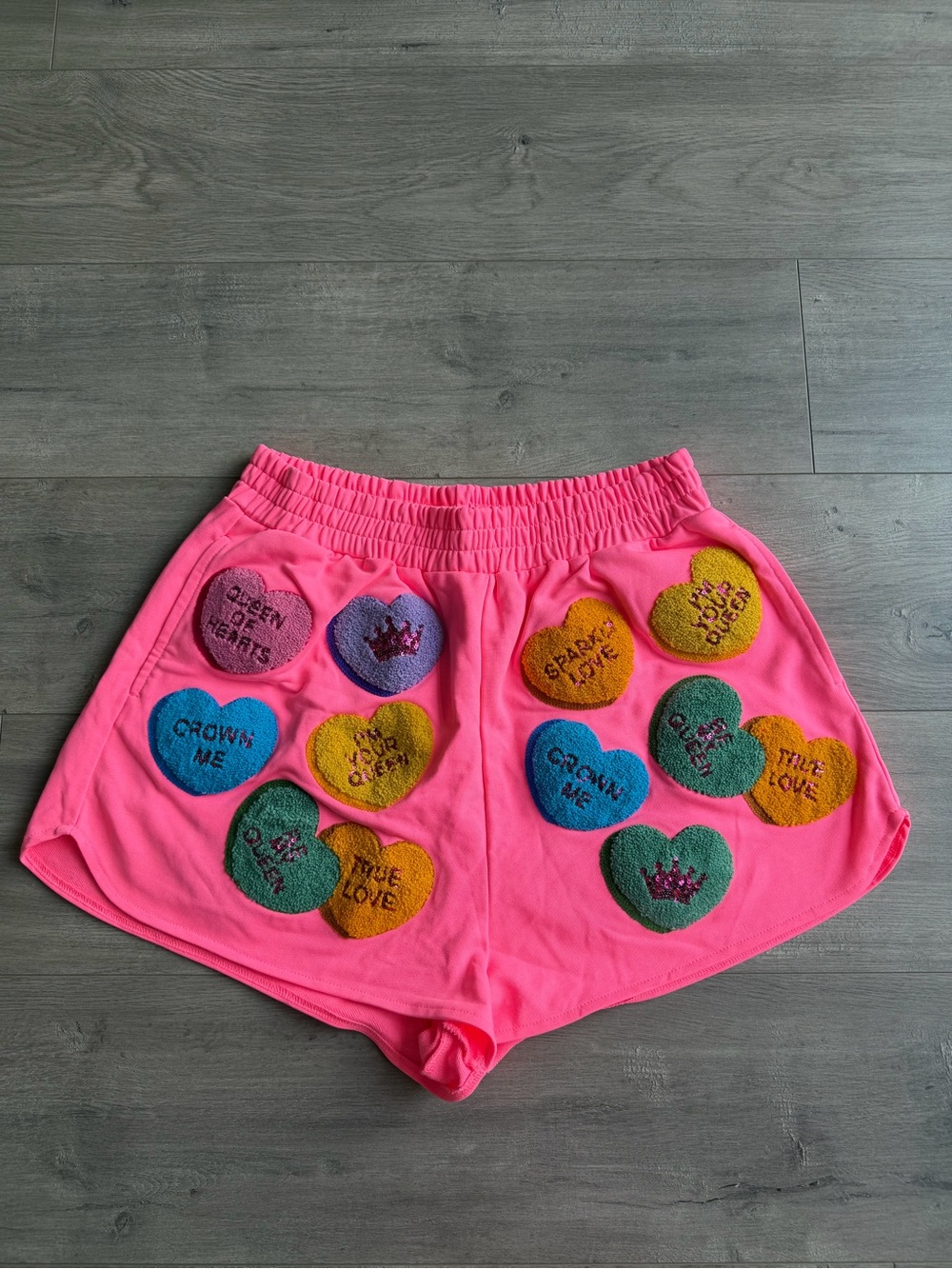 Queen Of Sparkles Hot Pink SweetHeart Candy Patch Shorts- size large
